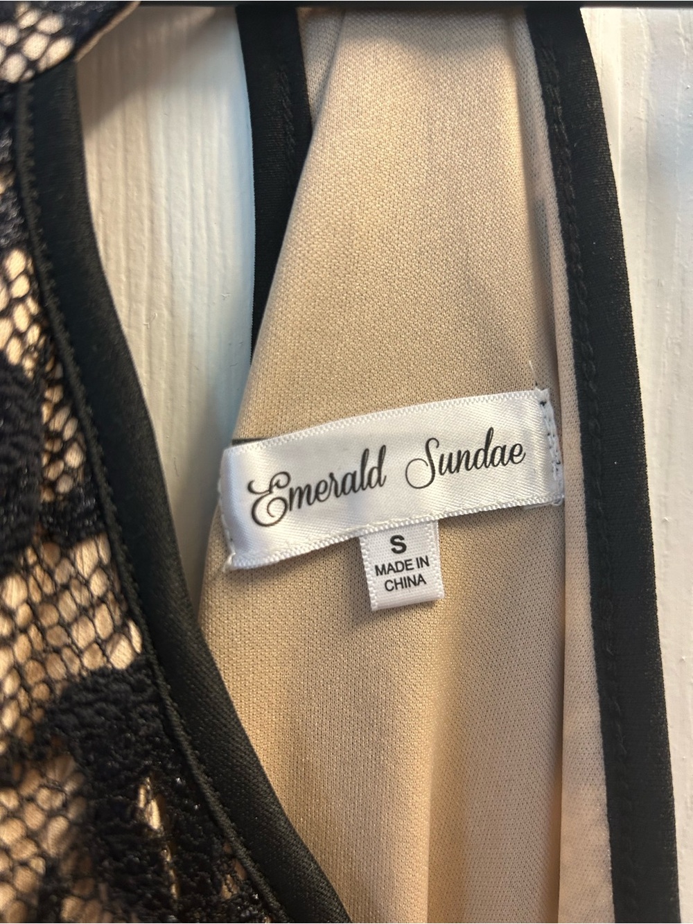 Emerald Sundae Black Lace Overlay Dress with Beige Lining